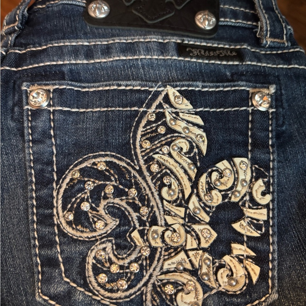 Miss Me Navy Jeans with White and Silver Accents